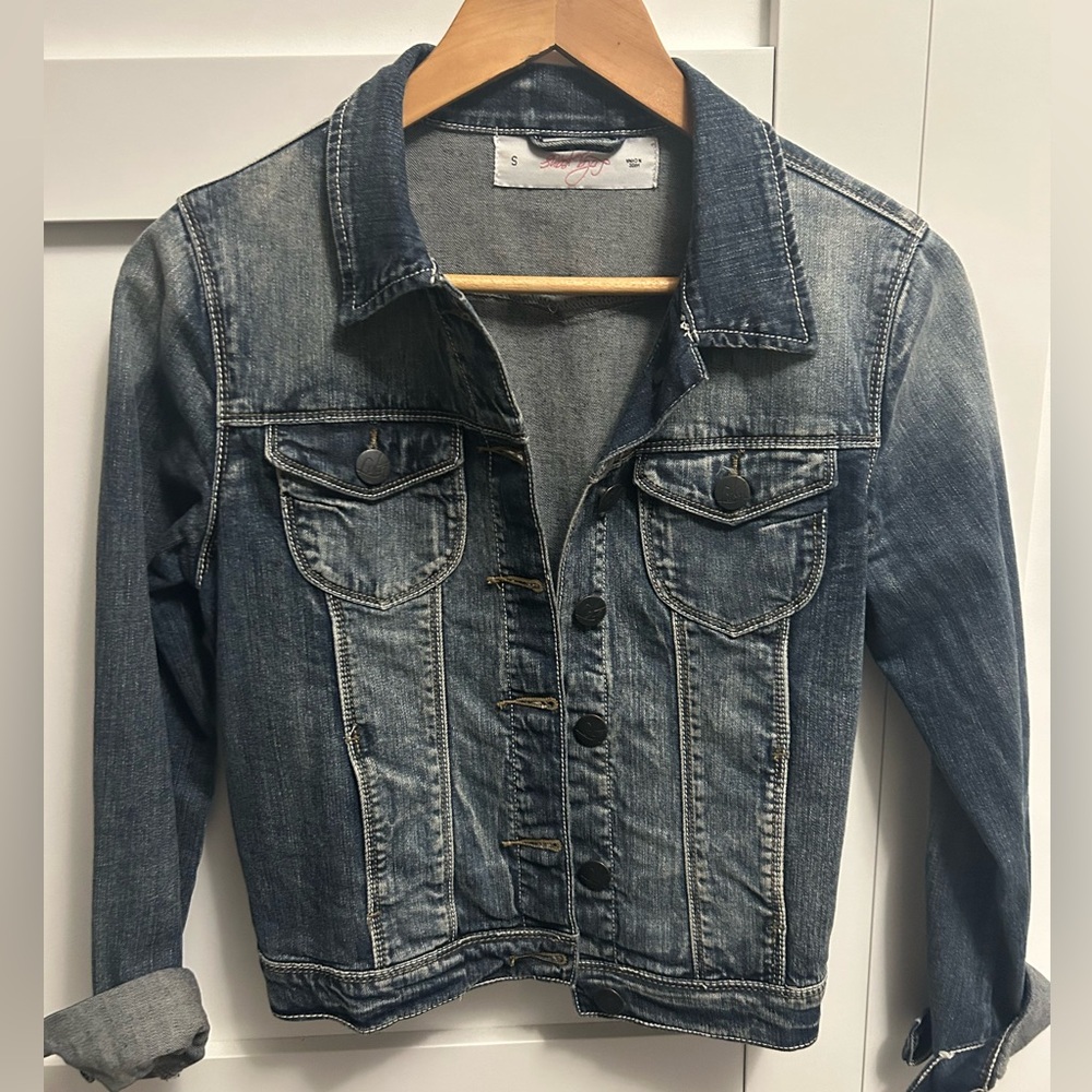 Cropped Blue Jean Jacket - with waist cinch